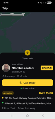 Passenger view, after accepting